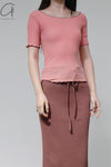BASERANGE Round neck ruffled ribbed cotton T-shirt TOPA series collection France BAS-TOPA-RBV-WI22-FENHONG Pink TOPA-RB-000